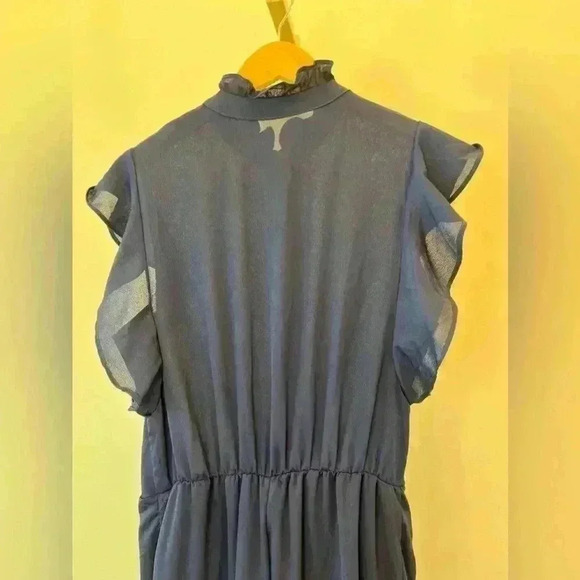 Women’s Navy Frill Short-Sleeved Button-Up Romper - Picture 9 of 9